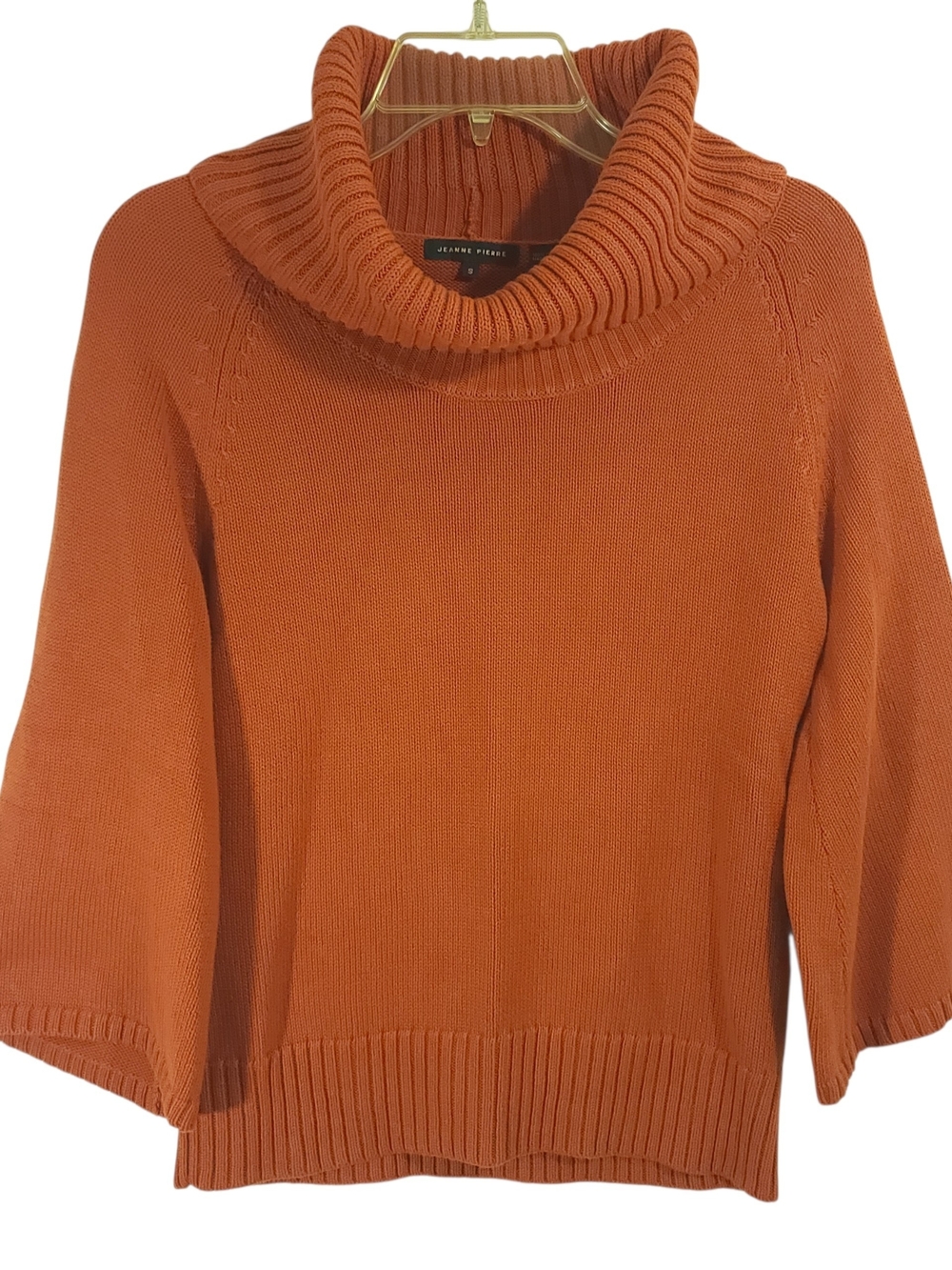 JEANNE PIERRE Cropped Cowl Neck Sweater in Rust 3/4 length flared sleeves Size S